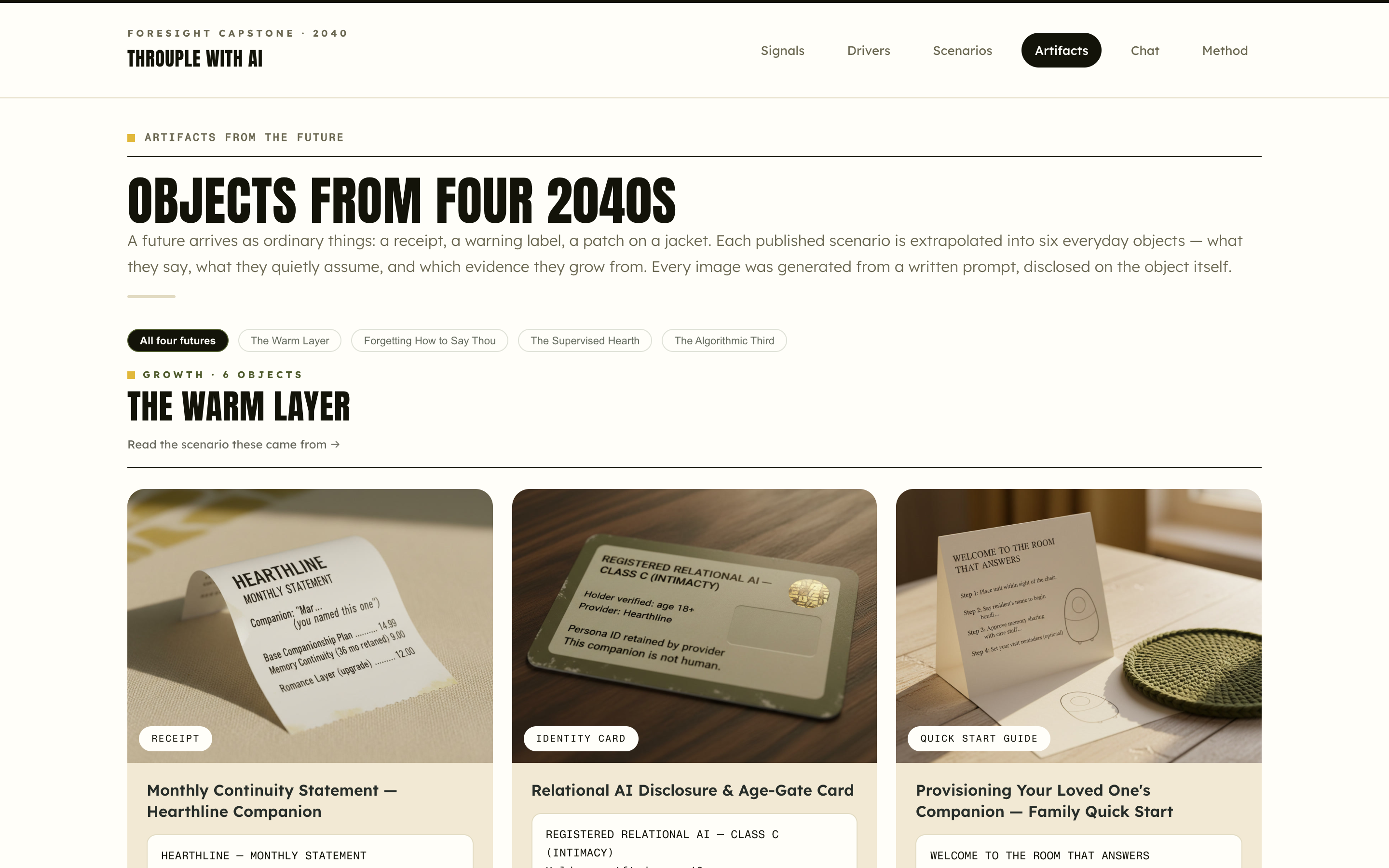 Artifacts from the future: receipts, cards and patches